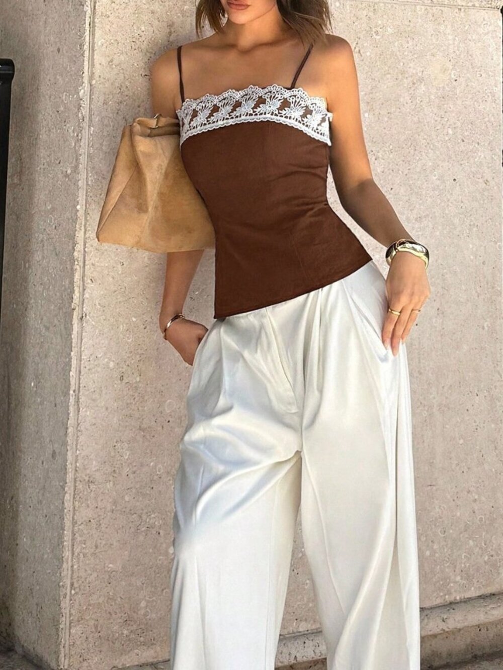 Coffee Brown Casual Women's Cami Top Camisole